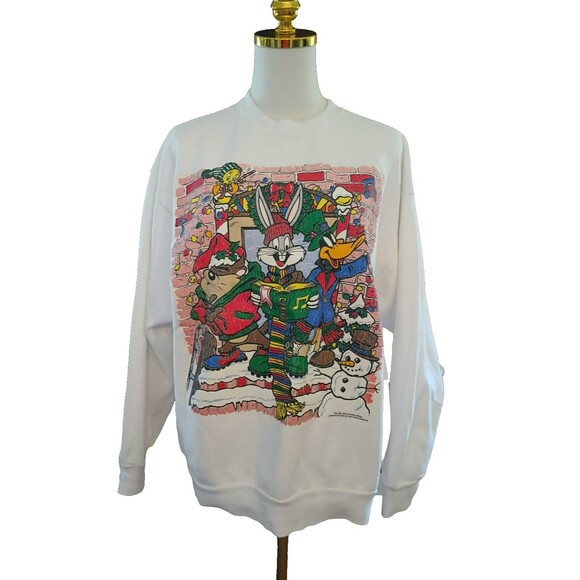 Vintage Tops - 1994 Warner Brothers  Looney Tunes Christmas Sweatshirt Murina Activewear USA XL
